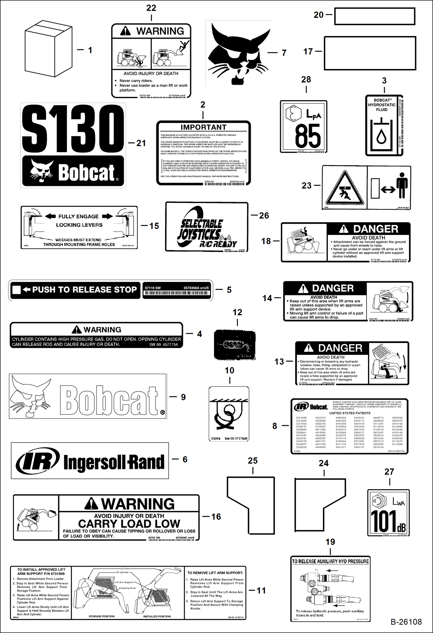 Схема запчастей Bobcat S-Series - DECALS (Outside) ACCESSORIES & OPTIONS