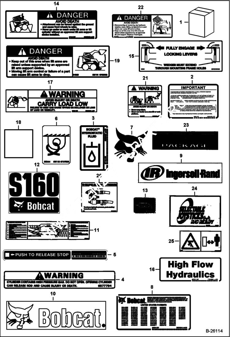 Схема запчастей Bobcat S-Series - DECALS (Outside) ACCESSORIES & OPTIONS