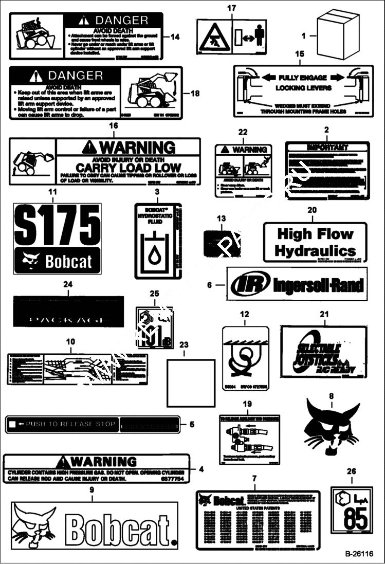 Схема запчастей Bobcat S-Series - DECALS (Outside) ACCESSORIES & OPTIONS