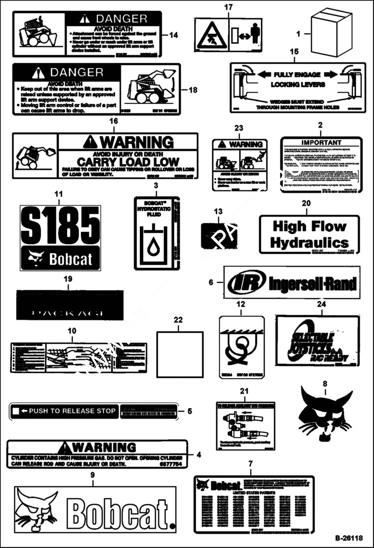 Схема запчастей Bobcat S-Series - DECALS (Outside) ACCESSORIES & OPTIONS