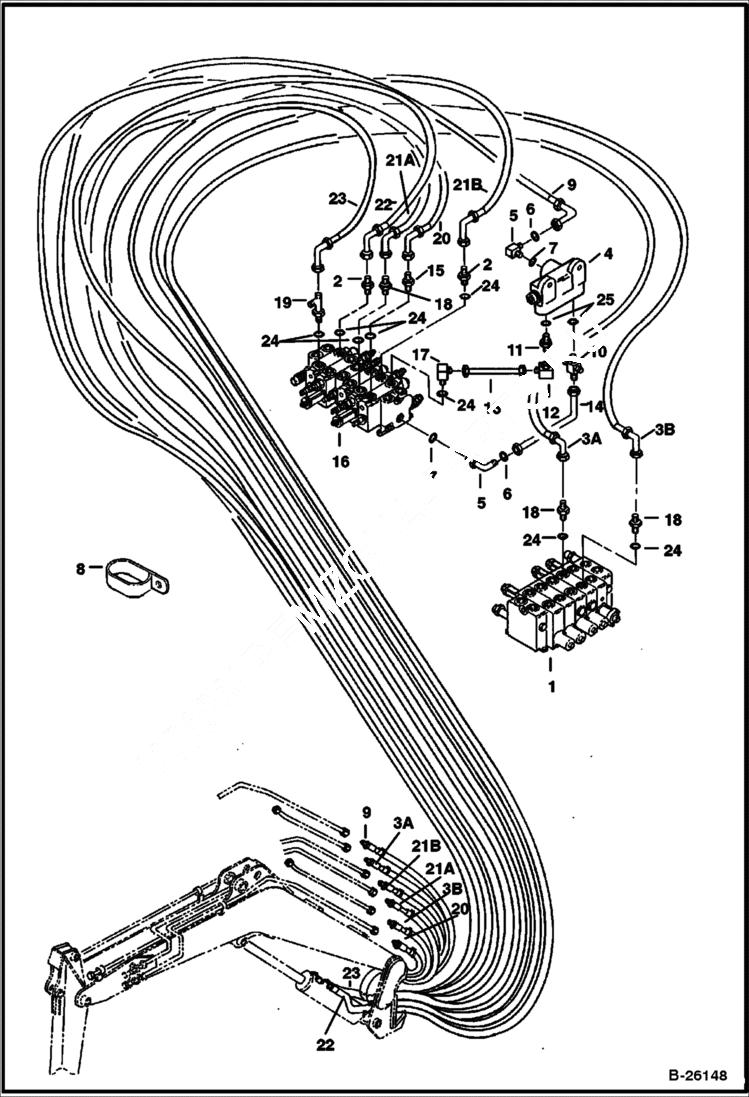 Схема запчастей Bobcat 334 - HYDRAULIC CIRCUITRY (Arm, Boom, Bucket & Auxiliary) (S/N 5112915200 & Above, 517711001 & Above, and 516711001 & Above) HYDRAULIC SYSTEM