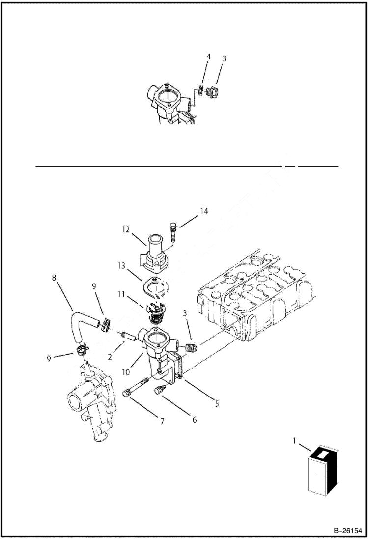 Схема запчастей Bobcat B250 - WATER FLANGE & THERMOSTAT Tier II 5729 11001 & Abv POWER UNIT