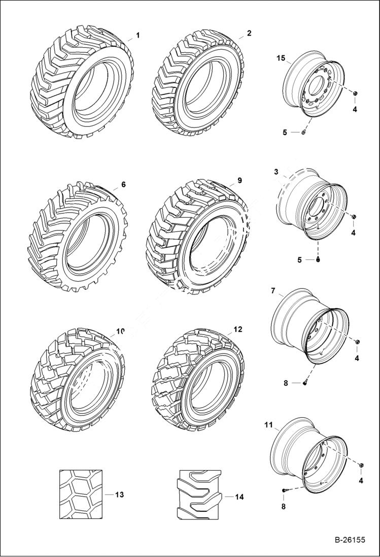 Схема запчастей Bobcat 800s - TIRES & RIMS (Pneumatic Tire) ACCESSORIES & OPTIONS