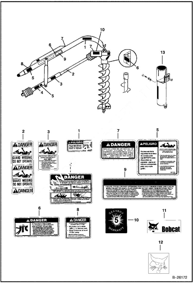 Схема запчастей Bobcat 3 POINT ATTACHMENTS - AUGER (Decals) (3PTA A1G3) Loader