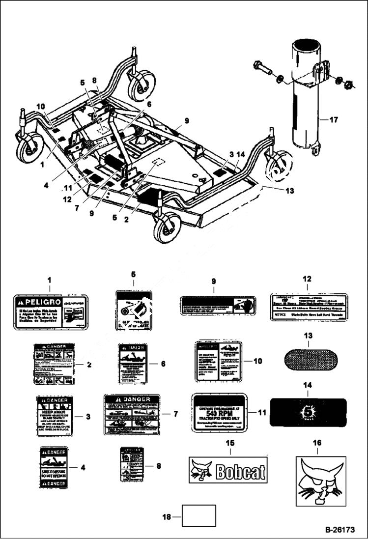 Схема запчастей Bobcat 3 POINT ATTACHMENTS - MOWER (Decals) (3FM60 A1FR) (3FM72 A1FS) Loader