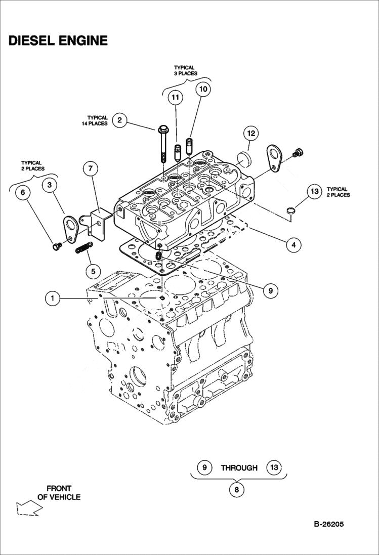 Схема запчастей Bobcat 2200 - CYLINDER HEAD Tier II 2353 11569 & Above POWER UNIT