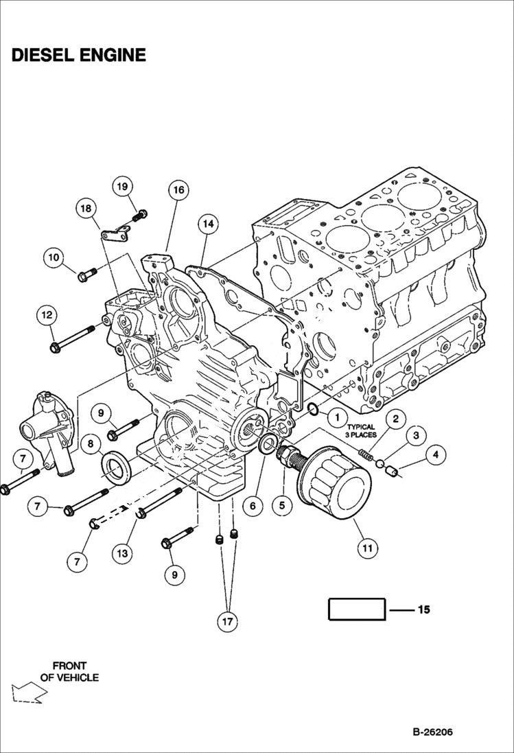 Схема запчастей Bobcat 2200 - GEAR CASE Diesel POWER UNIT