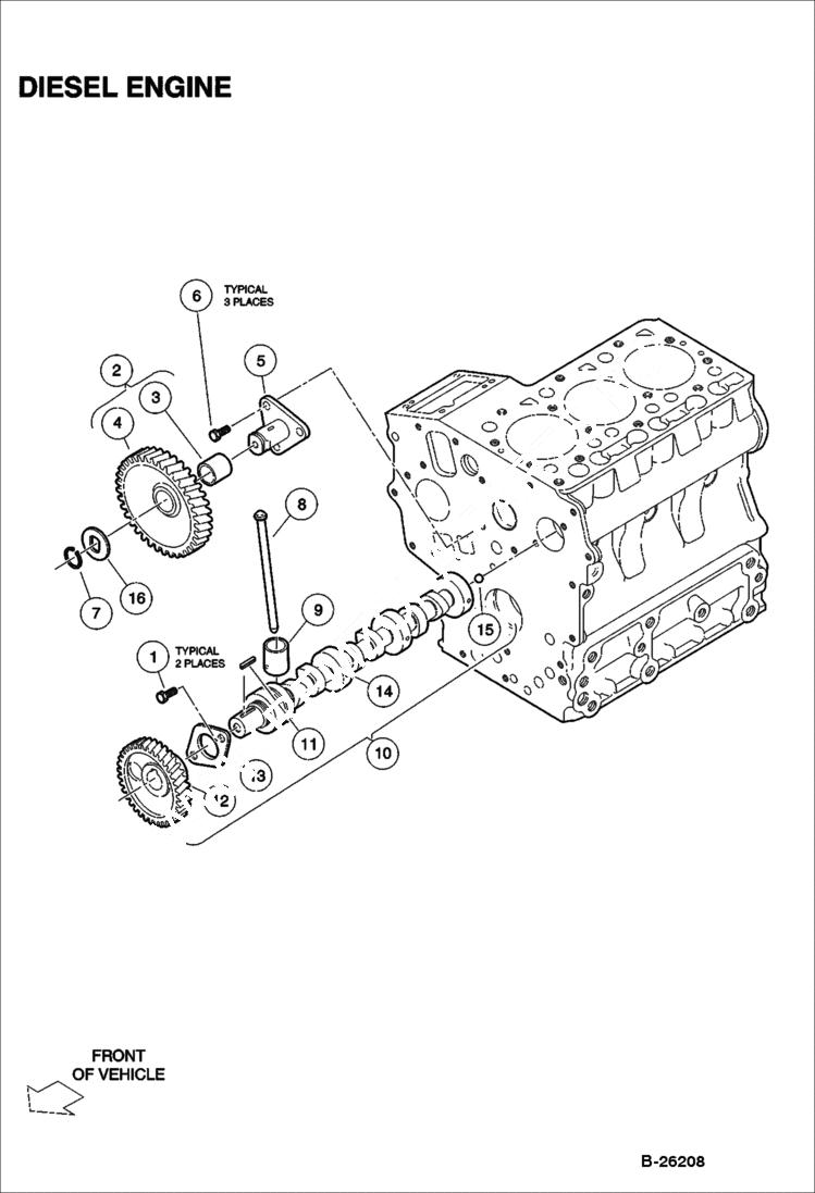 Схема запчастей Bobcat 2200 - CAMSHAFT AND IDLER GEAR Diesel POWER UNIT