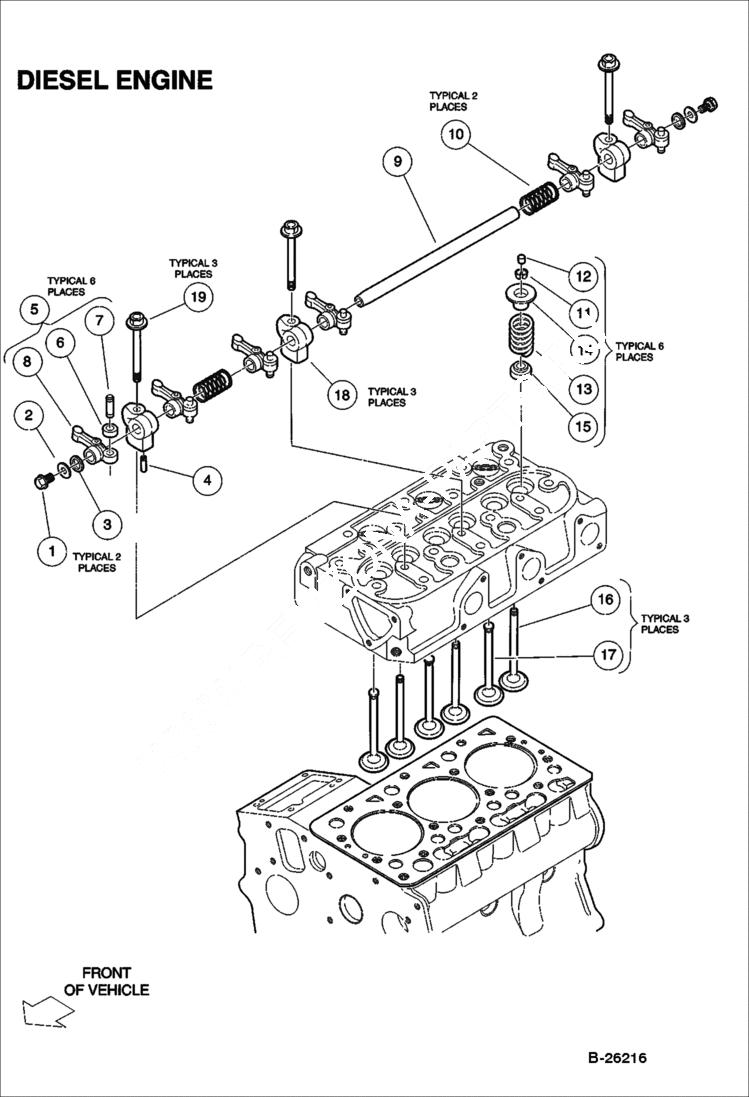 Схема запчастей Bobcat 2200 - VALVES & ROCKER ARMS Diesel POWER UNIT