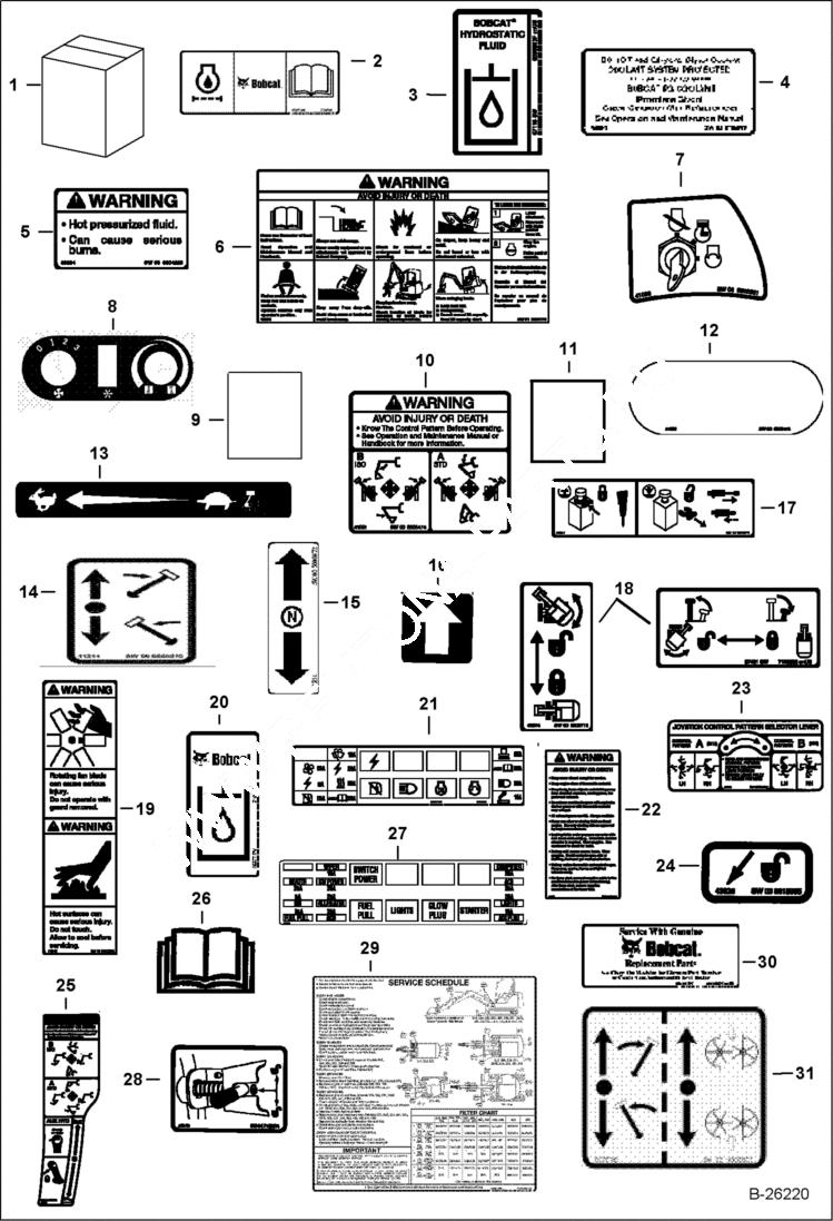 Схема запчастей Bobcat 329 - DECALS (Inside) ACCESSORIES & OPTIONS