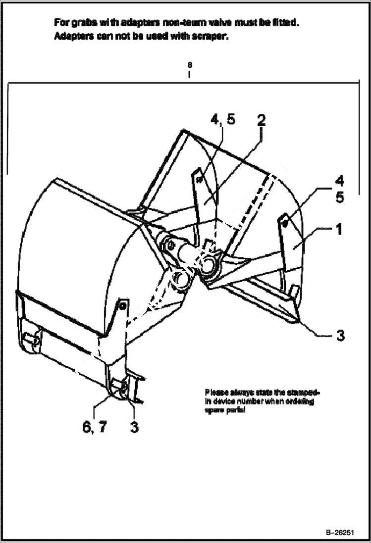 Схема запчастей Bobcat BUCKETS - CLAMSHELL BUCKET (Adapter)(442) Экскаваторы