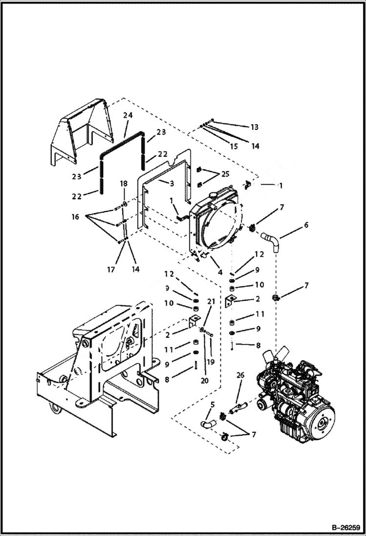 Схема запчастей Bobcat B100 - ENGINE COOLING 5701 11001 & Above POWER UNIT