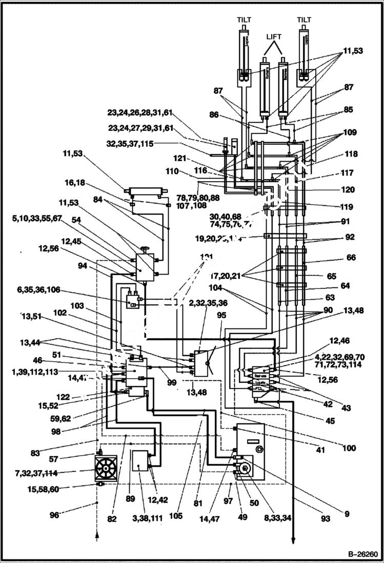 Схема запчастей Bobcat B100 - HYDRAULIC CIRCUITRY 5700 11056 & Below HYDRAULIC SYSTEM