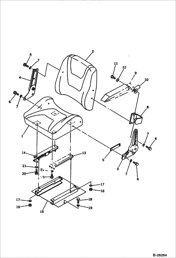 Схема запчастей Bobcat 100 - OPERATORS SEAT (FOR CANOPY) Komatsu S/N 13025 & Abv. GUARD