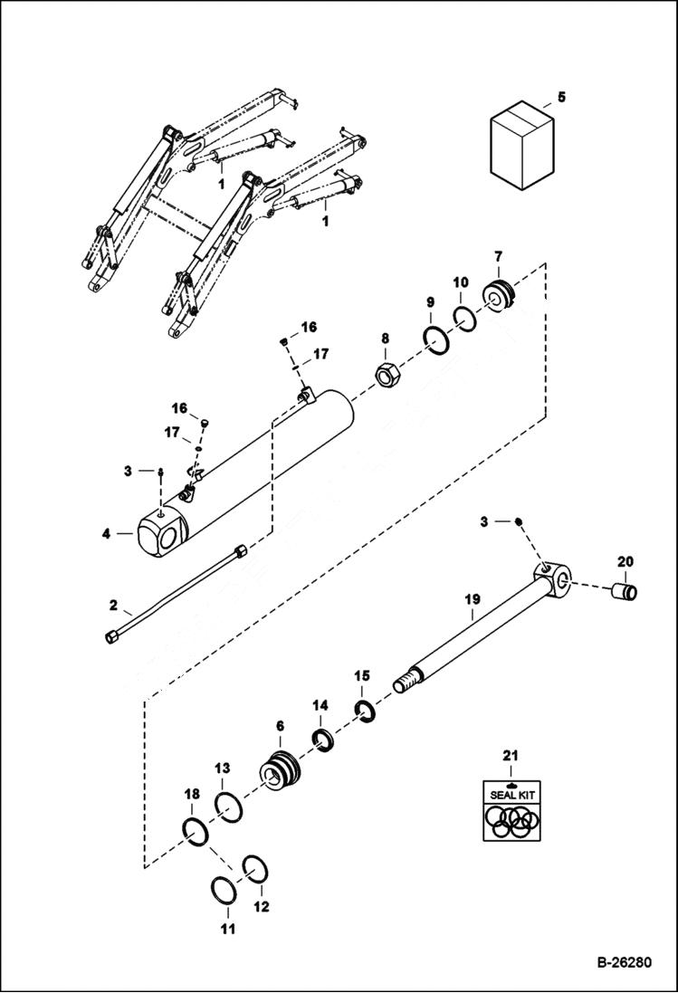 Схема запчастей Bobcat B200 - TILT CYLINDER (B200) 5702 11101 & Above (B250) 5703 11071 & Above HYDRAULIC SYSTEM