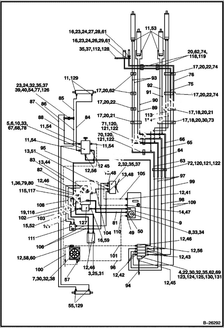 Схема запчастей Bobcat B250 - HYDRAULIC CIRCUITRY (B250) 5703 11070 & Below HYDRAULIC SYSTEM