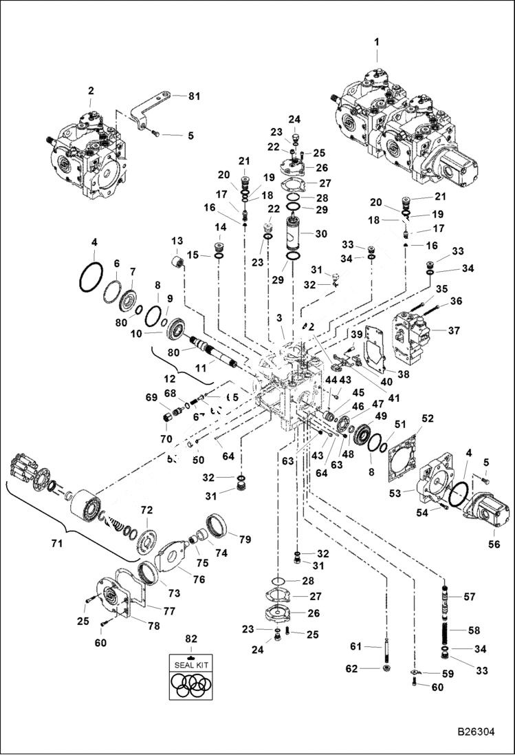 Схема запчастей Bobcat T-Series - HYDROSTATIC PUMP (SJC) (Servo Assisted Steering) (Right Half) HYDROSTATIC SYSTEM