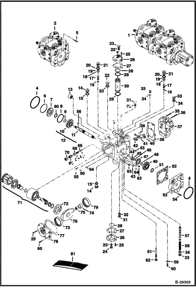 Схема запчастей Bobcat A-Series - HYDROSTATIC PUMP (Servo Assisted Steering) (Left Half) HYDROSTATIC SYSTEM