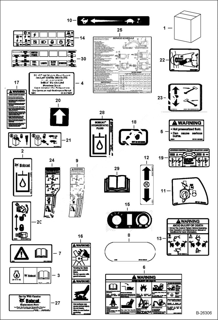 Схема запчастей Bobcat 335 - DECALS (Inside) ACCESSORIES & OPTIONS