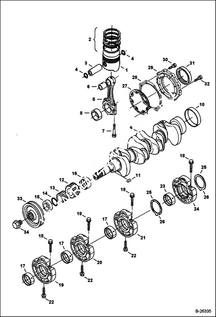 Схема запчастей Bobcat E26 - PISTON & CRANKSHAFT POWER UNIT