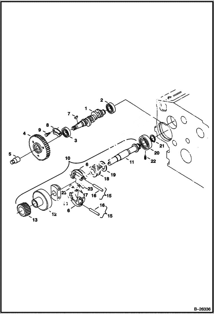 Схема запчастей Bobcat 428 - FUEL CAMSHAFT & GOVERNOR SHAFT POWER UNIT