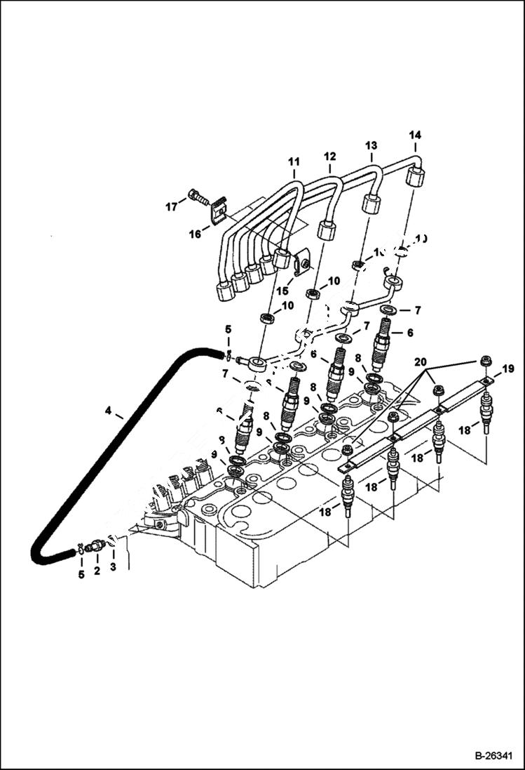 Схема запчастей Bobcat E26 - NOZZLE HOLDER & GLOW PLUG POWER UNIT