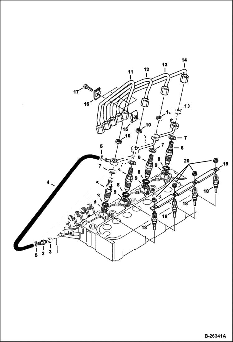 Схема запчастей Bobcat 428 - NOZZLE HOLDER & GLOW PLUG Kubota - V1505-E3B - Interim Tier IV Replacement REPLACEMENT ENGINE