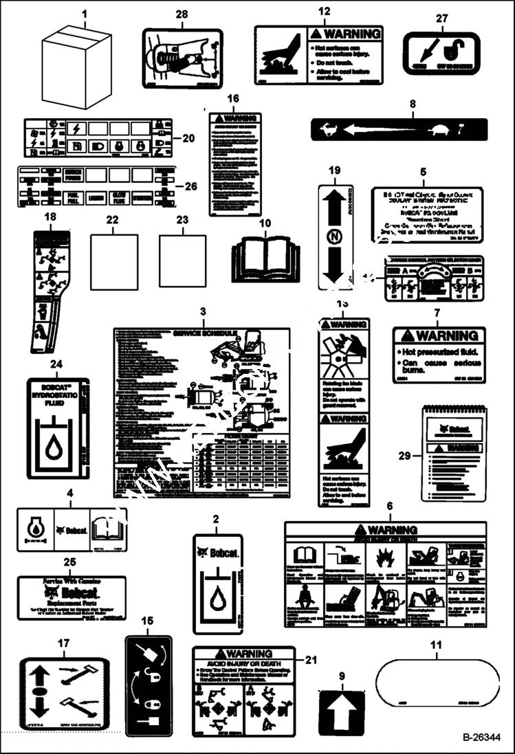 Схема запчастей Bobcat 425 - DECALS (Inside) ACCESSORIES & OPTIONS