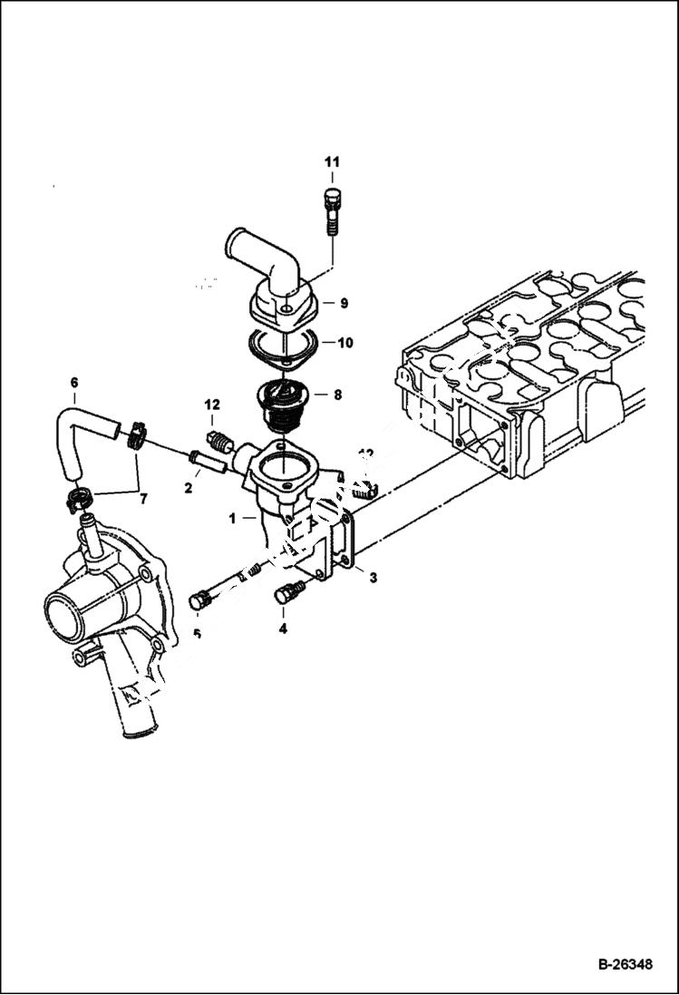 Схема запчастей Bobcat 425 - WATER FLANGE & THERMOSTAT POWER UNIT