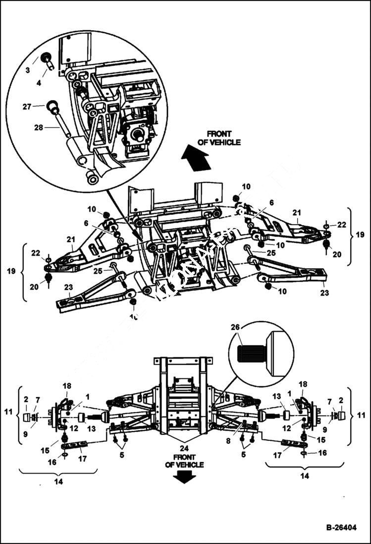 Схема запчастей Bobcat 2200 - FRONT SUSPENSION A-ARMS CHASSIS