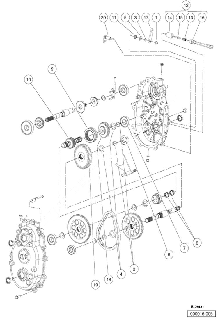 Схема запчастей Bobcat 2200 - TRANSMISSION GASOLINE VEHICLES (Early Design) DRIVE TRAIN