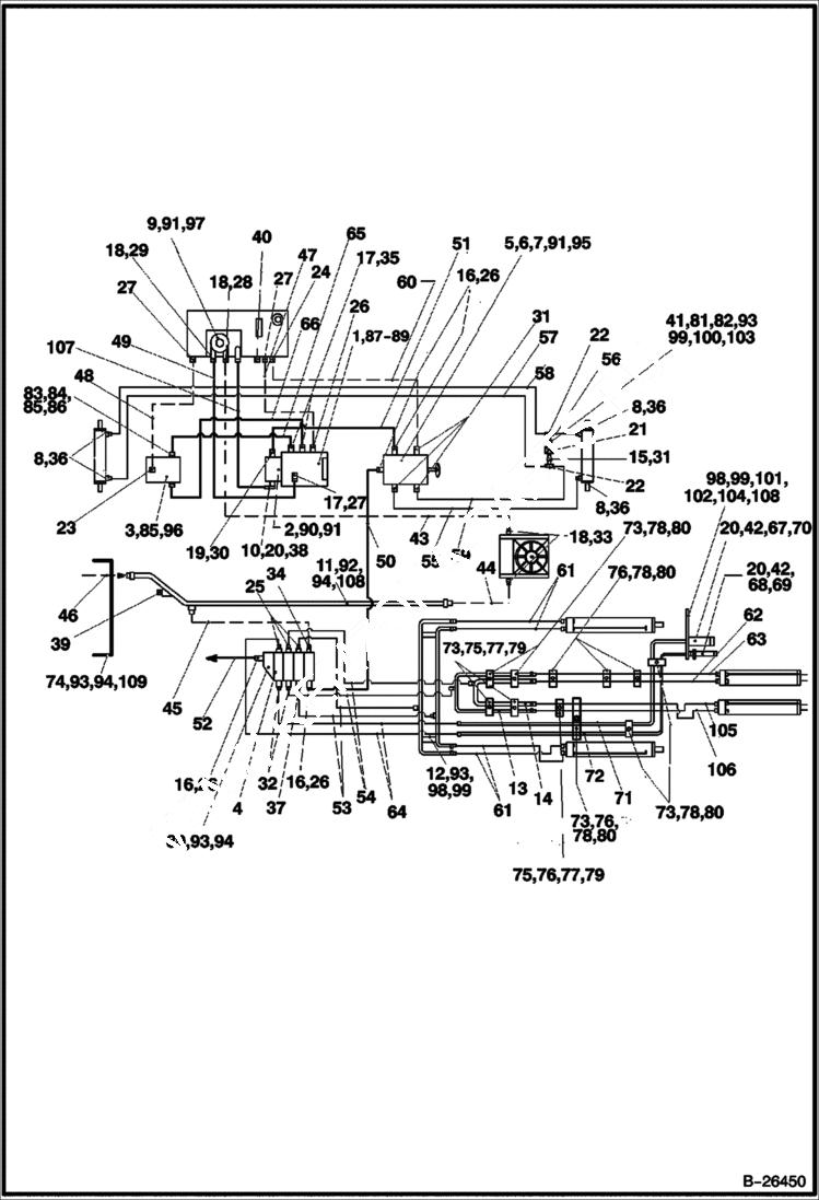 Схема запчастей Bobcat BL470 - HYDRAULIC CIRCUITRY (BL470) 5705 11012 & Above (BL475) 5719 11003 & Above HYDRAULIC SYSTEM