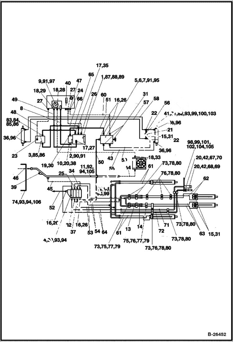 Схема запчастей Bobcat BL470 - HYDRAULIC CIRCUITRY (BL470) 5705 11011 & Below (BL475) 5719 11002 & Below HYDRAULIC SYSTEM