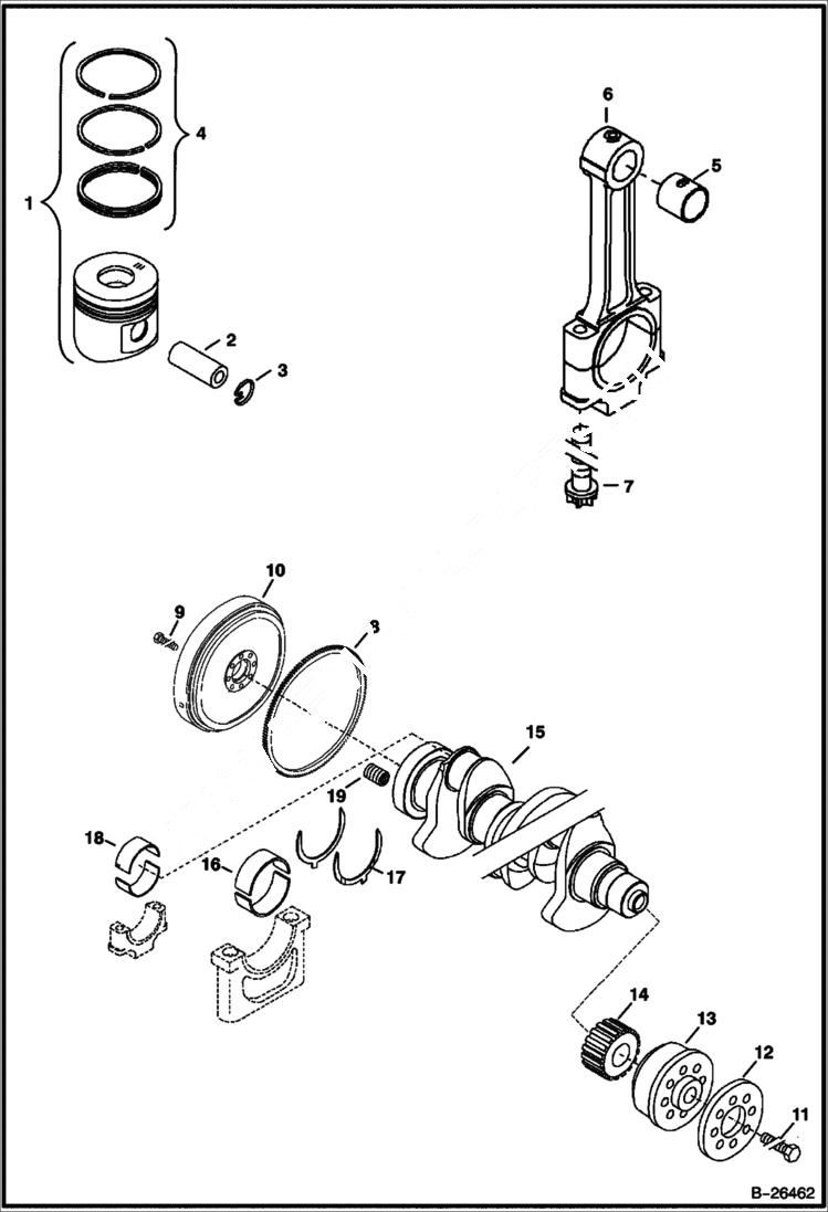 Схема запчастей Bobcat 442 - PISTON & CRANKCASE POWER UNIT