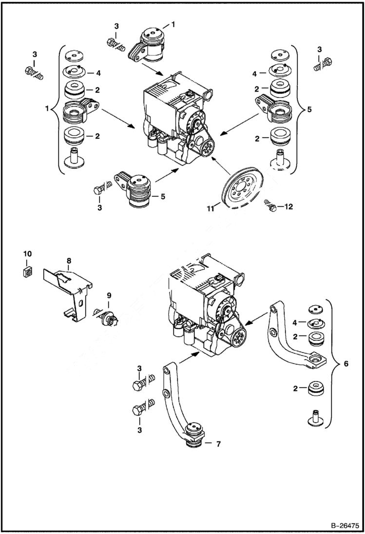 Схема запчастей Bobcat 442 - ENGINE MOUNTING POWER UNIT