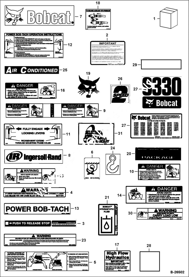 Схема запчастей Bobcat S-Series - DECALS (Outside) ACCESSORIES & OPTIONS