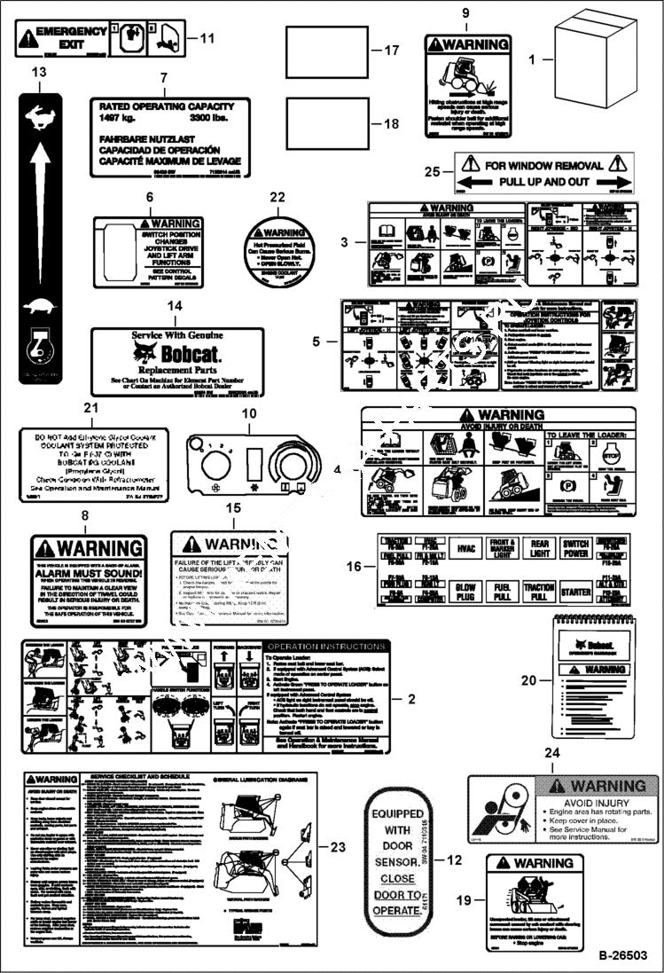 Схема запчастей Bobcat S-Series - DECALS (Inside) ACCESSORIES & OPTIONS