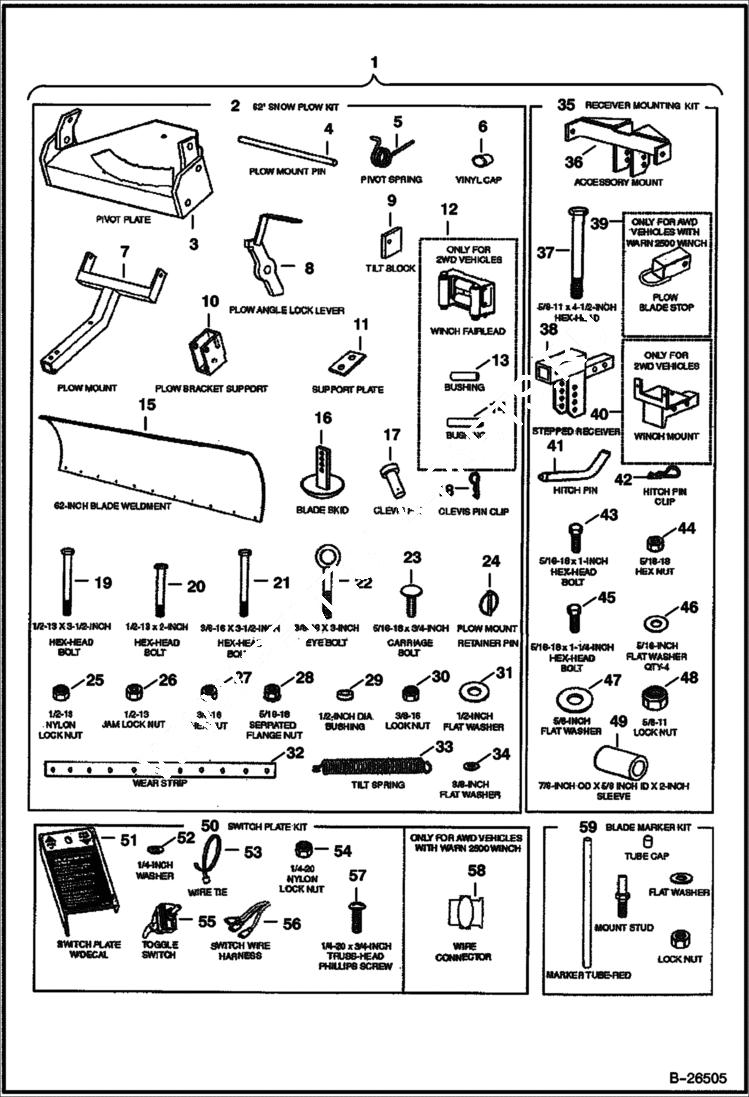 Схема запчастей Bobcat SNOW BLADE - SNOW BLADE (62 Snow Plow Kit) (2100 & 2200 Utility Vehicle) Универсальный мини-грузовик