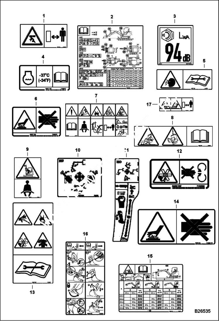 Схема запчастей Bobcat 428 - DECALS (ESA No-text) ACCESSORIES & OPTIONS