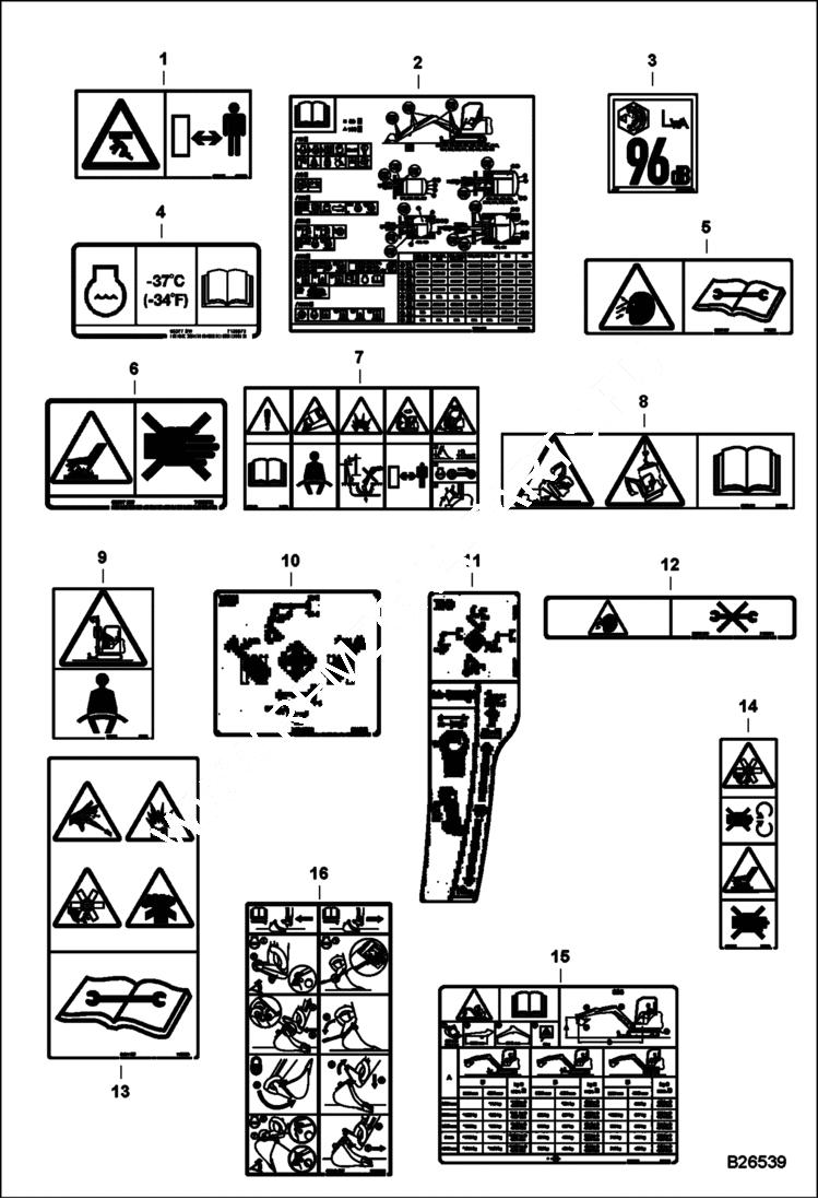 Схема запчастей Bobcat 335 - DECALS (ESA No-text) ACCESSORIES & OPTIONS