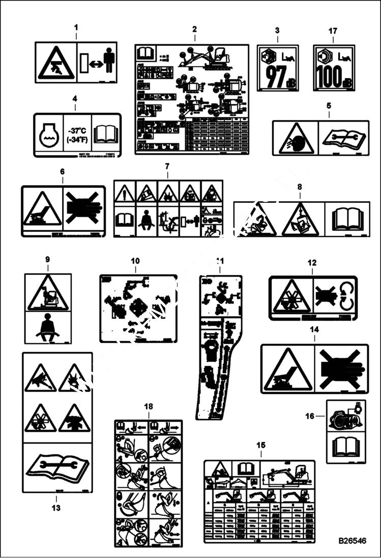 Схема запчастей Bobcat 435 - DECALS (ESA No-text) ACCESSORIES & OPTIONS