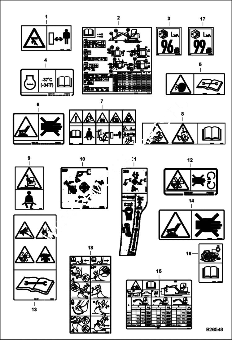 Схема запчастей Bobcat 430 - DECALS (ESA No-text) ACCESSORIES & OPTIONS