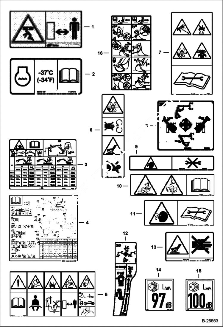 Схема запчастей Bobcat 337 - DECALS (ESA No-text) ACCESSORIES & OPTIONS