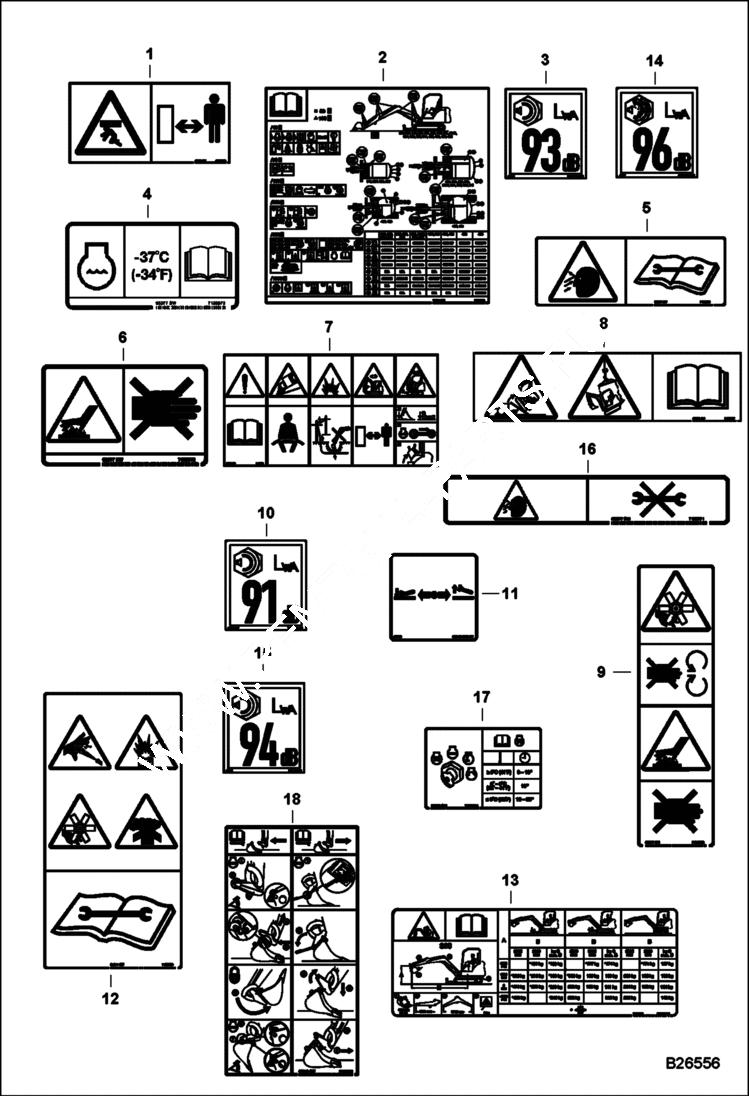 Схема запчастей Bobcat 320 - DECALS (ESA No-text) ACCESSORIES & OPTIONS