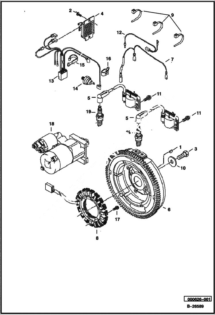 Схема запчастей Bobcat 2200 - IGNITION COMPONENTS AND FLYWHEEL KAWASAKI ENGINE POWER UNIT