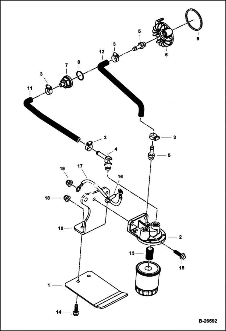 Схема запчастей Bobcat 2200 - OIL FILTER ADAPTER KAWASAKI ENGINE POWER UNIT