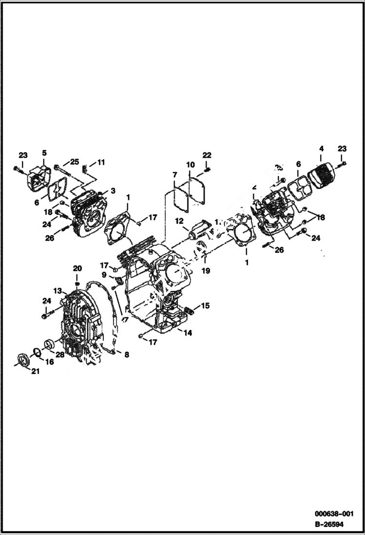 Схема запчастей Bobcat 2200 - CYLINDER HEAD AND CRANKCASE KAWASAKI ENGINE POWER UNIT