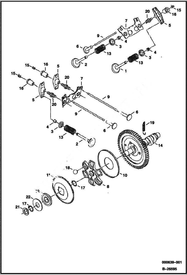 Схема запчастей Bobcat 2200 - VALVES AND CAMSHAFT KAWASAKI ENGINE POWER UNIT