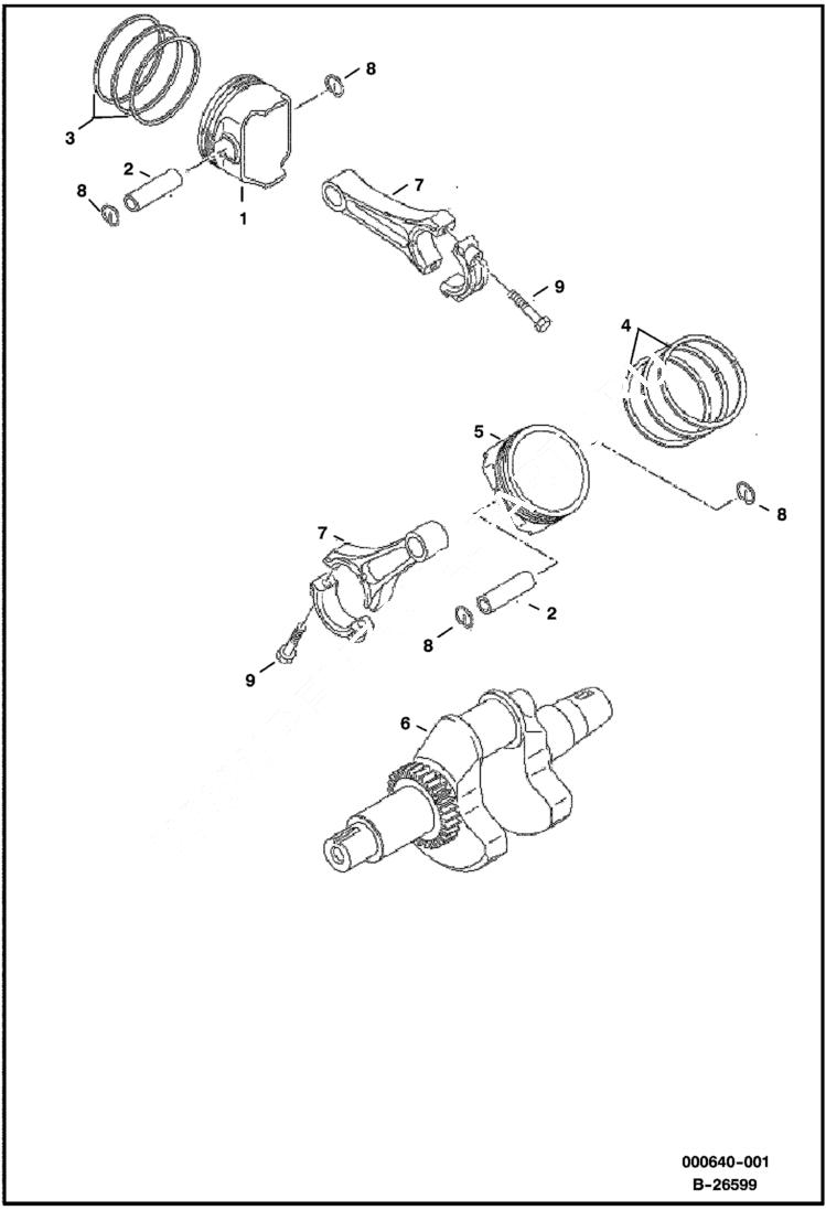 Схема запчастей Bobcat 2200 - PISTONS AND CRANKSHAFT KAWASAKI ENGINE POWER UNIT