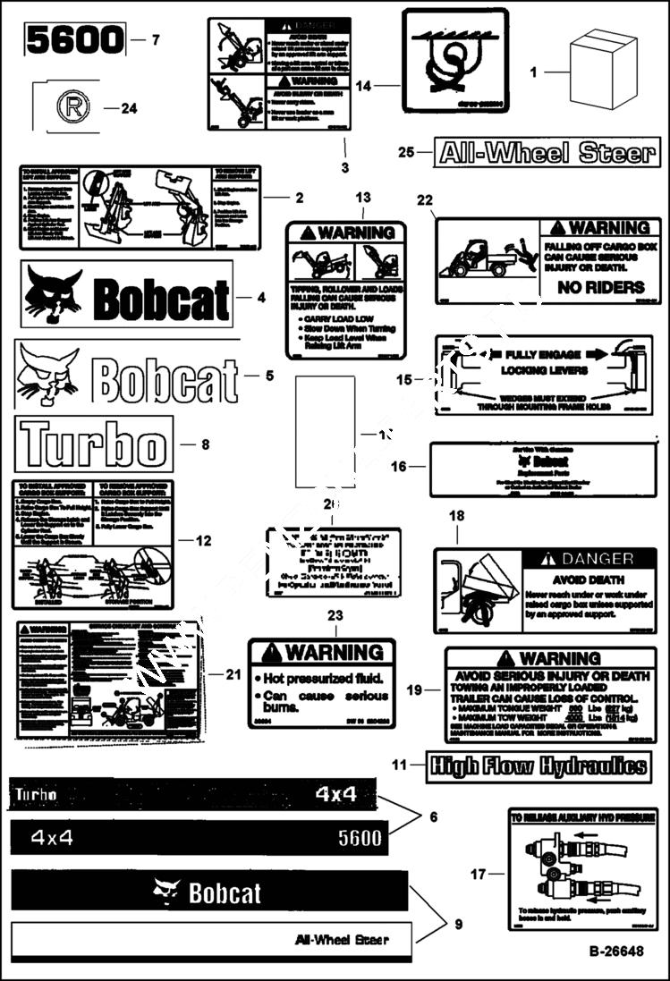 Схема запчастей Bobcat 5600 - DECALS (Outside) ACCESSORIES & OPTIONS